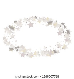 Stars confetti round frame.  Isolated gradient celestial elements. Pearl nacre gloss. Iridescent glitter festive  celebration vector  template for celebration decorations.