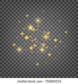 Stars confetti. Shiny gold glowing Christmas stars. Vector background of shiny Christmas stars confetti.