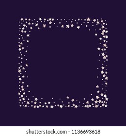 Stars confetti square frame.  Isolated gradient stellar elements. Pale pink blue pearl nacre shine.
 Holiday celebration luminous vector template for decorations, invitation cards.