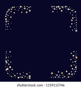 Stars confetti square frame.  Isolated gradient stellar elements. Yellow pearl nacre glitter. Iridescent glitter festive  celebration vector  template for celebration decorations.