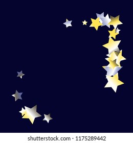Stars confetti square frame.  Isolated yellow blue white grey  gradient stellar elements. Holiday celebration luminous glossy vector template for celebration decorations, packaging.