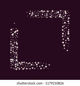 Stars confetti square frame.  Isolated gradient celestial elements. Pale pink blue pearl nacre shine. Holiday celebration luminous glossy vector template for celebration decorations.