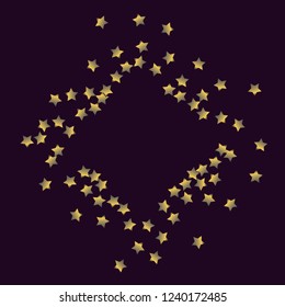 Stars confetti square frame.  Isolated gradient stellar elements. Platinum chrome metallic gloss. Holiday celebration luminous vector template for celebration decorations, packaging.
