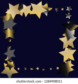 Stars confetti square frame.  Isolated gradient stellar elements. Platinum chrome metal glitter. Iridescent festive  celebration vector  template for celebration decorations, packaging.