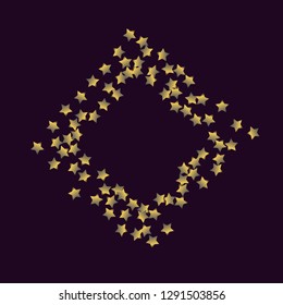 Stars confetti square frame.  Isolated gradient celestial elements. Platinum chrome metal shine. Festive iridescent holographic effect vector template for celebration decorations, packaging.