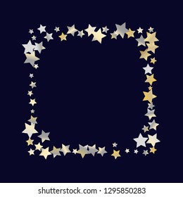 Stars confetti square frame.  Isolated gradient celestial elements. Yellow pearl nacre gloss. Iridescent glitter festive  celebration vector  template for celebration decorations.