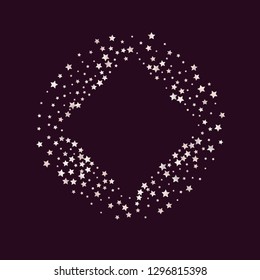 Stars confetti square frame.  Isolated gradient celestial elements. Pale pink blue pearl nacre glitter. Festive iridescent holographic shine effect vector template for celebration decorations.