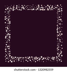 Stars confetti square frame.  Isolated gradient stellar elements. Pale pink blue pearl nacre glitter. Holiday celebration luminous glossy vector template for celebration decorations.