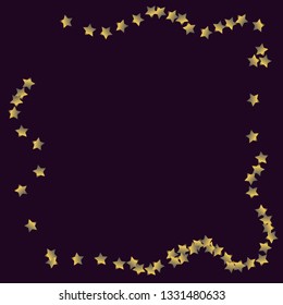 Stars confetti square frame.  Isolated gradient stellar elements. Platinum chrome metal glitter. Holiday celebration luminous vector template for celebration decorations, packaging.