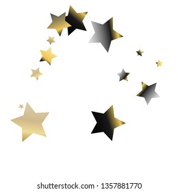 Stars confetti square frame.  Isolated gradient celestial elements. Platinum chrome metal glitter. Holiday celebration luminous vector template for celebration decorations, packaging.