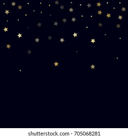 stars confetti top border vector background.magic shining Flying stars and glitter dots cosmic backdrop, christmas gold sparkle. 