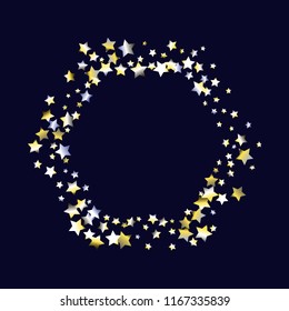 Stars confetti vector polygonal frame. Isolated yellow blue white  grey  gradient stellar elements. Iridescent glitter festive  celebration vector  template for celebration decorations.