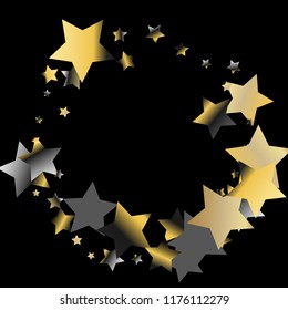 Stars confetti vector polygonal frame. Isolated gradient stellar elements. Platinum chrome metal glitter. Holiday celebration luminous glossy vector template for celebration decorations.