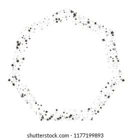 Stars confetti vector polygonal frame. Isolated gradient stellar elements. Silver metal shine. Holiday celebration luminous glossy vector template for celebration decorations.