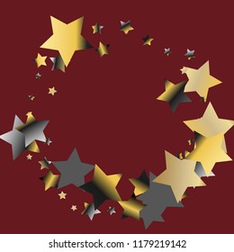 Stars confetti vector polygonal frame. Isolated gradient stellar elements. Platinum chrome metallic gloss. Holiday celebration luminous glossy vector template for celebration decorations.