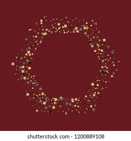 Stars confetti vector polygonal frame. Isolated gradient stellar elements. Platinum chrome metal shine. Holiday celebration luminous glossy vector template for celebration decorations.