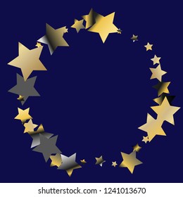 Stars confetti vector polygonal frame. Isolated gradient celestial elements. Platinum chrome metal shine. Festive iridescent holographic shine effect vector template for celebration decorations.