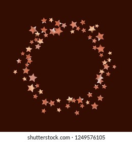 Stars confetti vector polygonal frame. Isolated gradient celestial elements. Copper metal shine. Festive iridescent holographic shine effect vector template for celebration decorations.