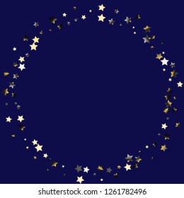 Stars confetti vector polygonal frame. Isolated gradient celestial elements. Platinum chrome metallic gloss. Festive iridescent holographic shine effect vector template for celebration decorations.