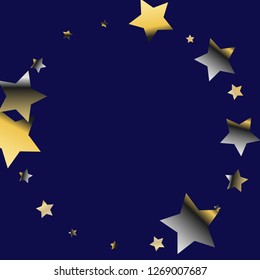 Stars confetti vector polygonal frame. Isolated gradient celestial elements. Platinum chrome metal glitter. Iridescent glitter festive  celebration vector  template for celebration decorations.