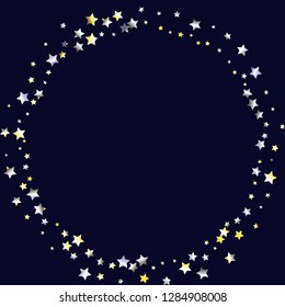 Stars confetti vector polygonal frame. Isolated yellow blue white  grey gradient celestial elements. Iridescent glitter festive  celebration vector  template for celebration decorations.
