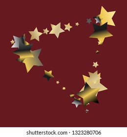 Stars confetti vector polygonal frame. Isolated gradient stellar elements. Platinum chrome metallic gloss. Festive iridescent holographic shine effect vector template for celebration decorations.