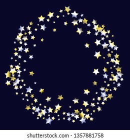 Stars confetti vector polygonal frame. Isolated yellow blue white  grey gradient celestial elements. Iridescent glitter festive  celebration vector  template for celebration decorations.