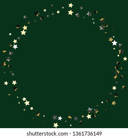 Stars confetti vector polygonal frame. Isolated gradient stellar elements. Platinum chrome metal shine. Holiday celebration luminous glossy vector template for celebration decorations.