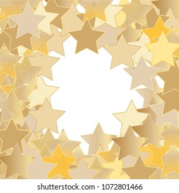 Stars confetti vector round frame. Circular Scatter of colored stars. Dynamic vector illustration for holiday, celebration decorations, paper packaging, textile, covers