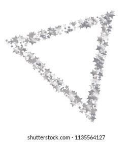 Stars confetti vector triangular frame. Isolated gradient stellar elements. Platinum metal shine. Iridescent festive  celebration vector  template for decorations, invitation cards.