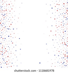 Stars Confetti in White, Blue, Red, Navy  Colors. USA Fashion Pattern Design. Freedom Nation Texture. Packaging, Ad Print Design Background.