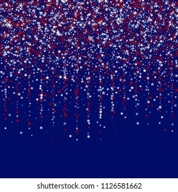 Stars Confetti in White, Blue, Red, Navy  Colors. 4th of July Pattern Design. Independence Day Texture. Screen, Cover Stars Background.