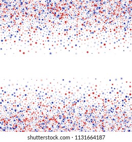 Stars Confetti in White, Blue, Red, Navy  Colors. 4th of July Pattern Design. Freedom Nation Texture. Poster, Advertising Stars Background.
