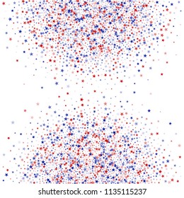 Stars Confetti in White, Blue, Red, Navy  Colors. USA Fashion Pattern Design. Freedom Nation Texture. Business Presentation Stars Background.