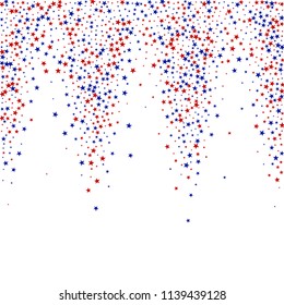 Stars Confetti in White, Blue, Red, Navy  Colors. USA Cover Pattern Design. American Democracy Texture. Screen, Cover Stars Background.