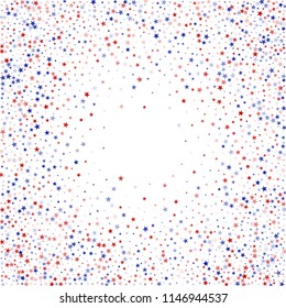 Stars Confetti in White, Blue, Red, Navy  Colors. 4th of July Pattern Design. Veteran Day Texture. Flyer, Cover Stars Background.