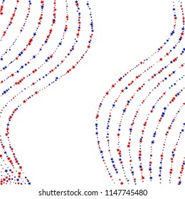 Stars Confetti in White, Blue, Red, Navy  Colors. USA Fashion Pattern Design. Veteran Day Texture. Screen, Cover Print Design Background.