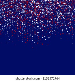 Stars Confetti in White, Blue, Red, Navy  Colors. USA Fashion Pattern Design. American Democracy Texture. Business Presentation Print Design Background.