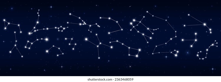 Stars constellation border and night sky map for astronomy or astrology, vector starry background. Stars constellation zodiac signs in space galaxy for astrological horoscope, esoteric and planetary