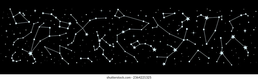 Stars constellation border or night sky map, mystic astrology, astronomy and esoteric vector background. Stars constellation in space galaxy, zodiac signs in sky for tarot or astrological horoscope