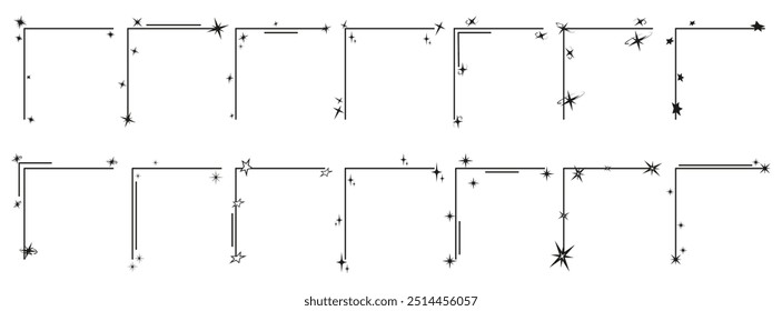 Coleção de quadros do canto das estrelas. Conjunto de canto de redemoinho para decoração. Quadro de ornamento retrô