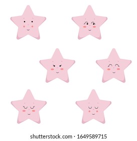 Stars Cute Seamless Pattern, Cartoon Vector Illustration, Isolated Background