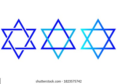 Stars of David. Blue Jewish badge. Hanukkah symbol. Star of Israel. Vector illustration.