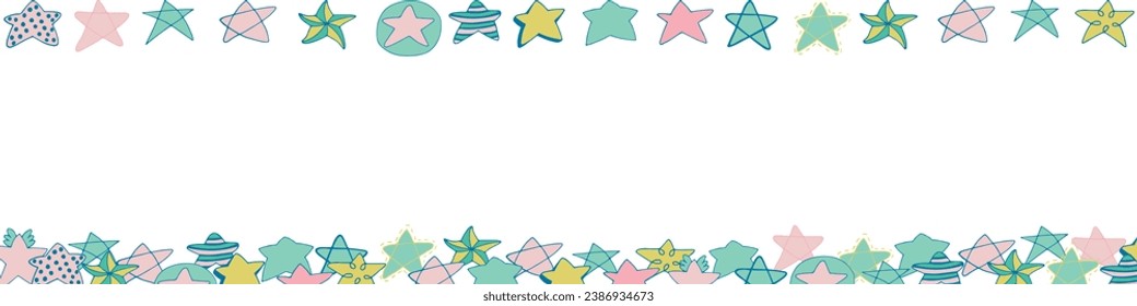 Stars of different designs are located along the edges. Frame, border. Simple symbol. Design element, ornament. Vector illustration.