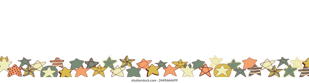 Stars of different designs are located along the edges. Frame, border. Simple symbol. Design element, ornament. Vector illustration.