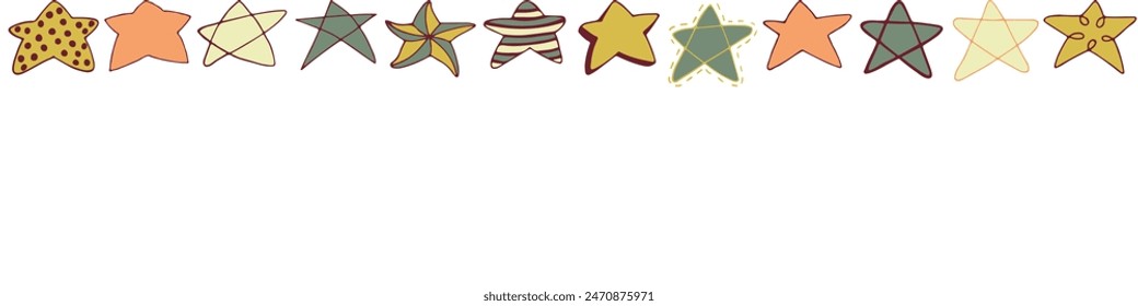 Estrellas de diferentes diseños se encuentran a lo largo de los bordes. Marco, borde. Símbolo simple. Elemento de diseño, adorno. Ilustración vectorial.