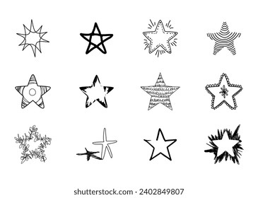 Estrellas de diferentes estilos dibujados a mano. Diseño de elementos. Ilustración del vector
