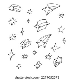 Sterne verschiedener Formen doodle Set. Sterne Design-Elemente. Vektorgrafik