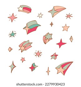 Estrellas de diferentes formas conjunto de garabatos. Elementos de diseño estelar. Ilustración del vector