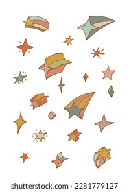 Stars of different shapes doodle set. Star design elements. Vector illustration